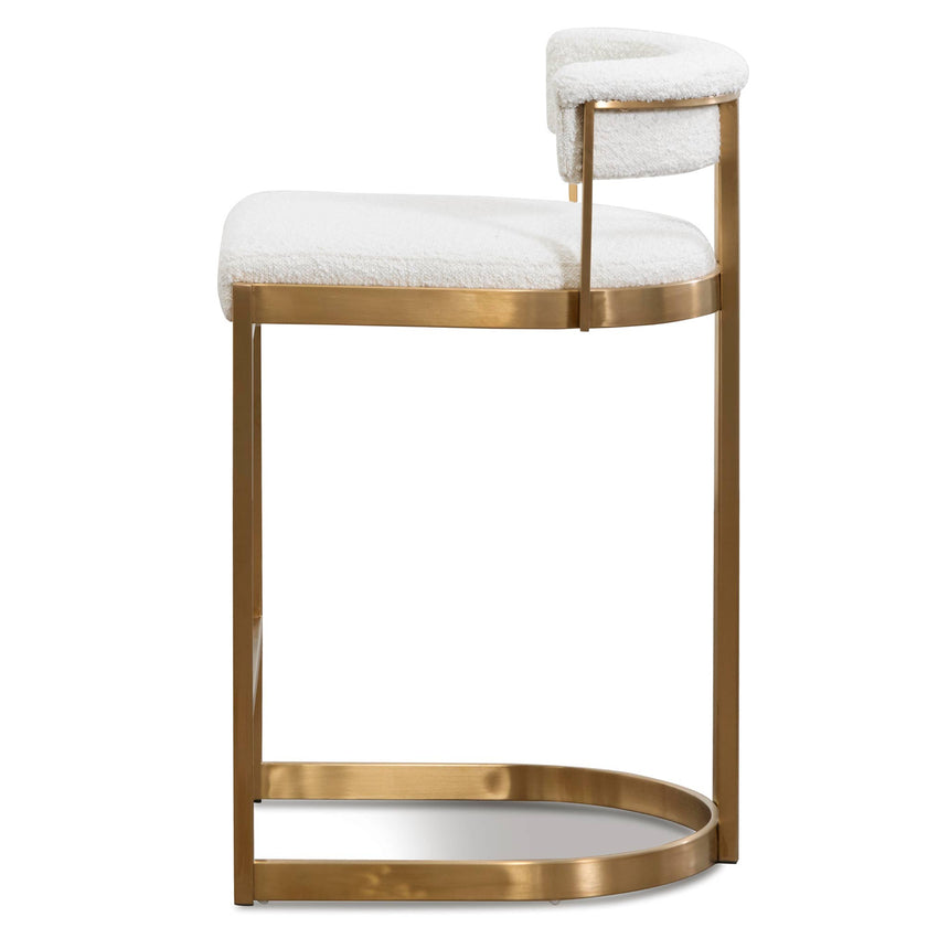 Rahela Boucle Bar Stool With Golden Base - Ivory White - Notbrand