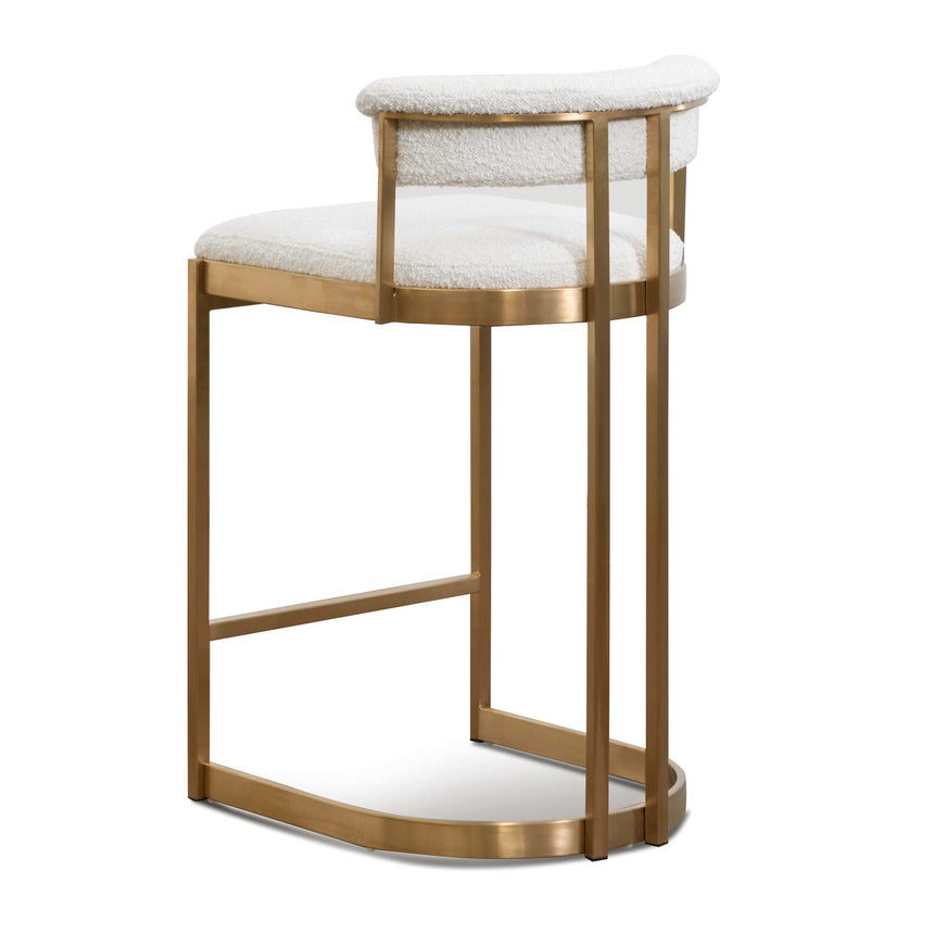 Rahela Boucle Bar Stool With Golden Base - Ivory White - Notbrand