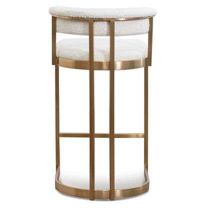 Rahela Boucle Bar Stool With Golden Base - Ivory White - Notbrand