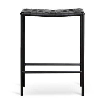 Elza Leather Bar stool With Steel Frame - Black - Notbrand