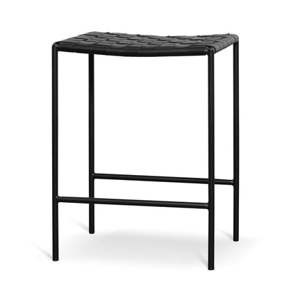 Elza Leather Bar stool With Steel Frame - Black - Notbrand