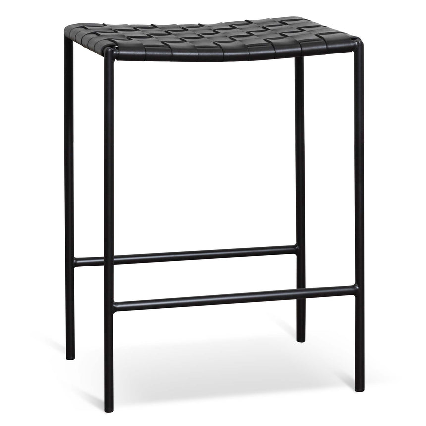 Elza Leather Bar stool With Steel Frame - Black - Notbrand