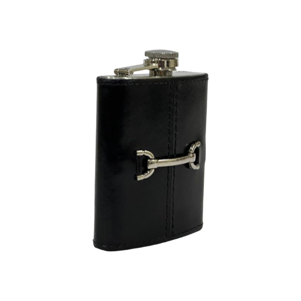 Belch 236ml Hip Flask with Metal Stud - Black Leather