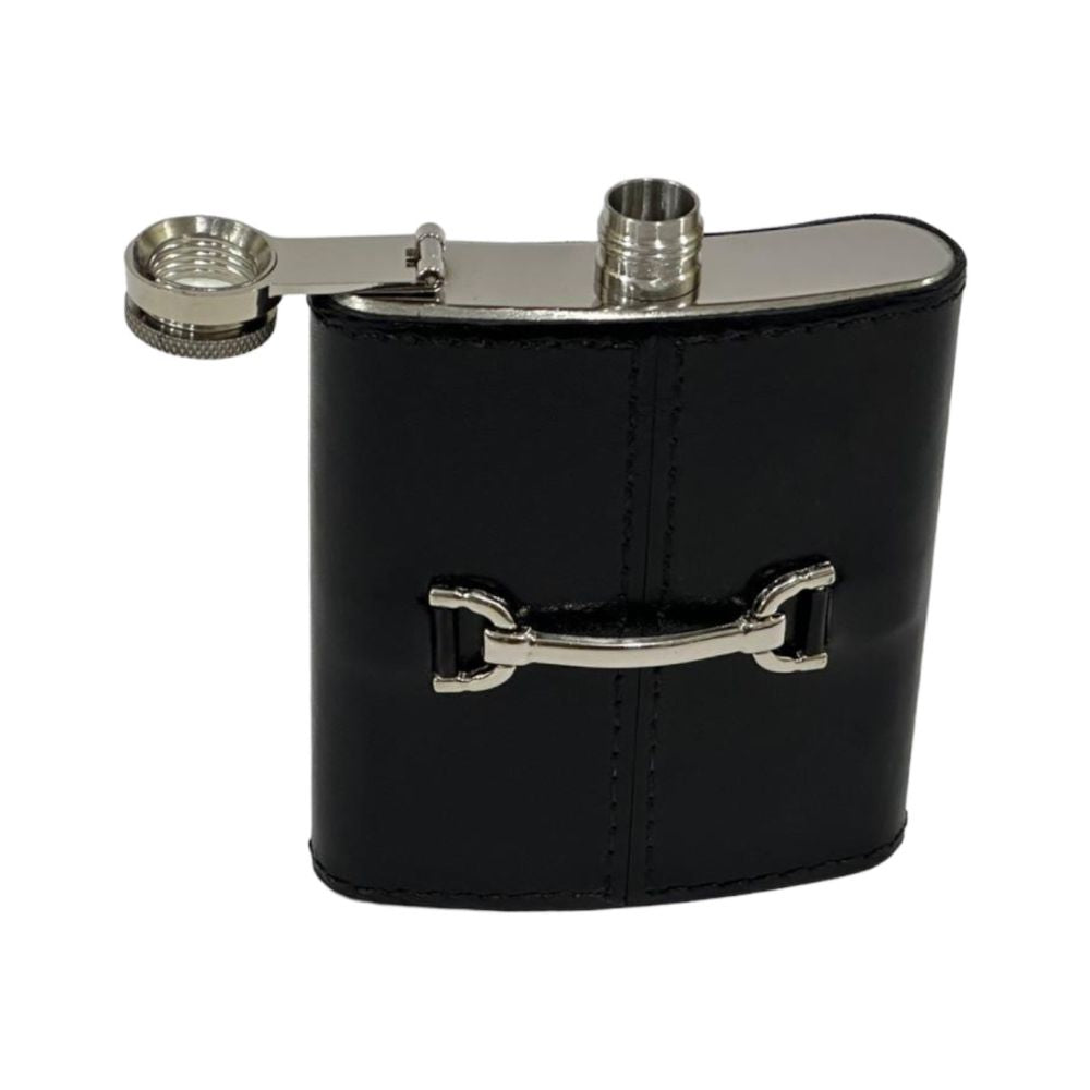 Belch 236ml Hip Flask with Metal Stud - Black Leather