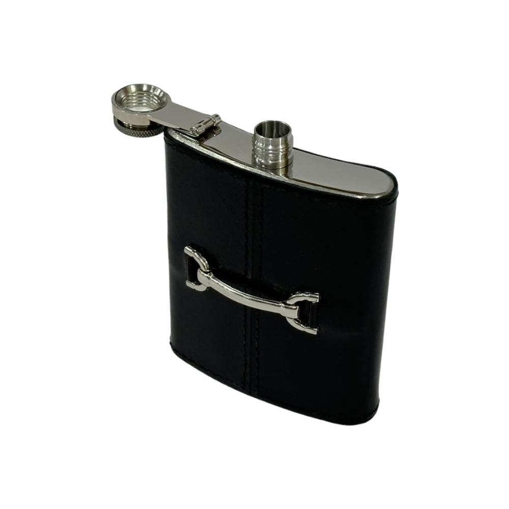 Belch 236ml Hip Flask with Metal Stud - Black Leather