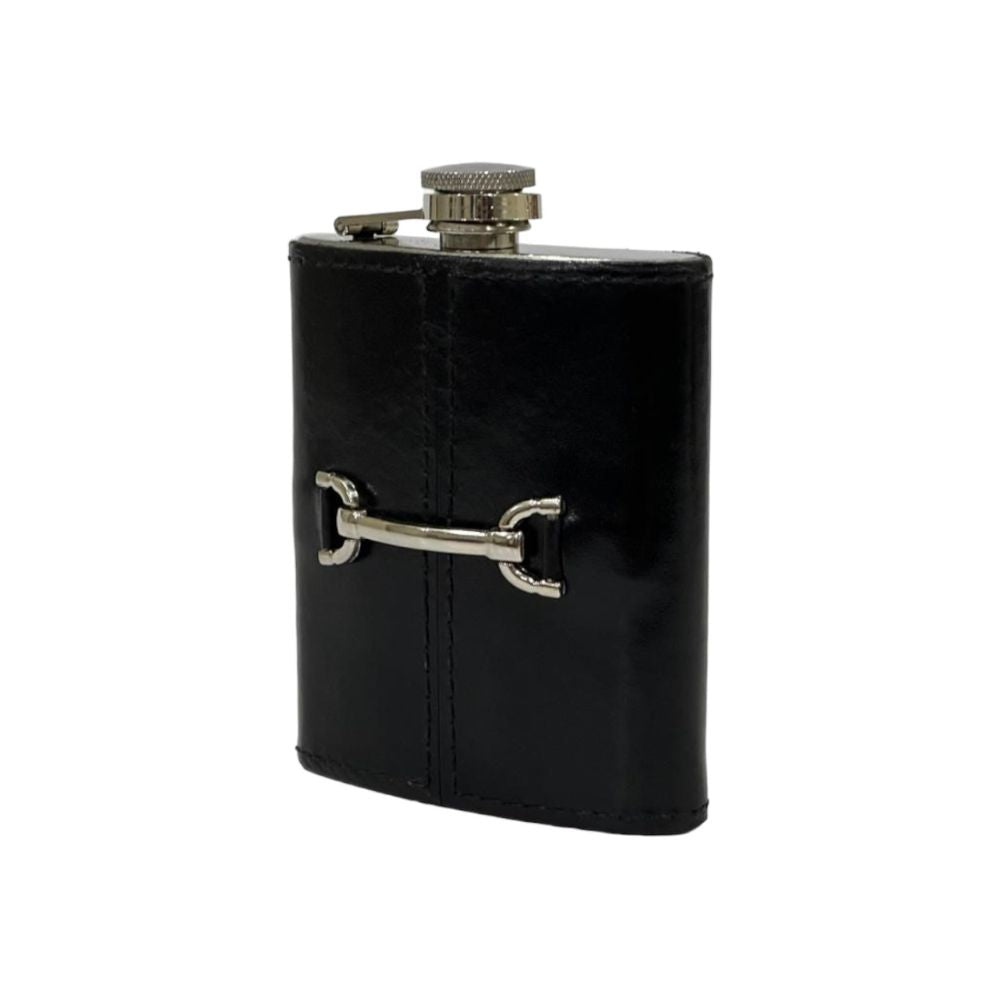 Belch 236ml Hip Flask with Metal Stud - Black Leather