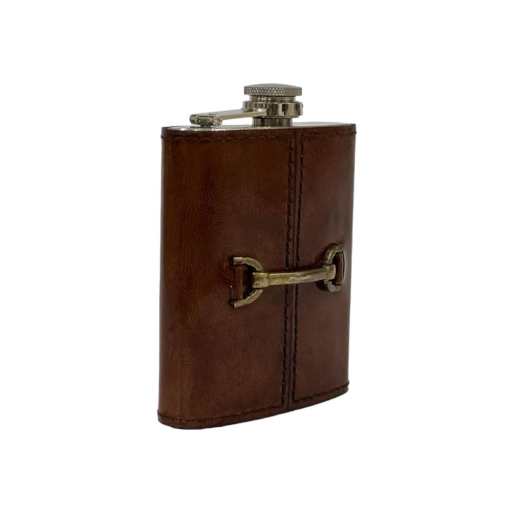 Belch 236ml Hip Flask with Metal Stud - Tan Leather - NotBrand