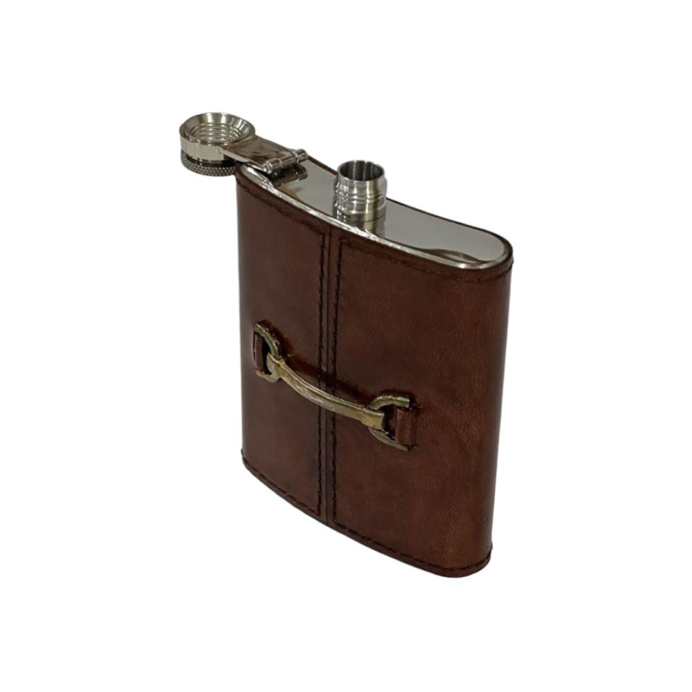 Belch 236ml Hip Flask with Metal Stud - Tan Leather - NotBrand