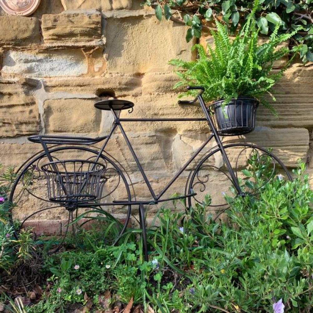 Bicycle Shape Planters Display Shelf Stand - Rustic Brown Finish - NotBrand