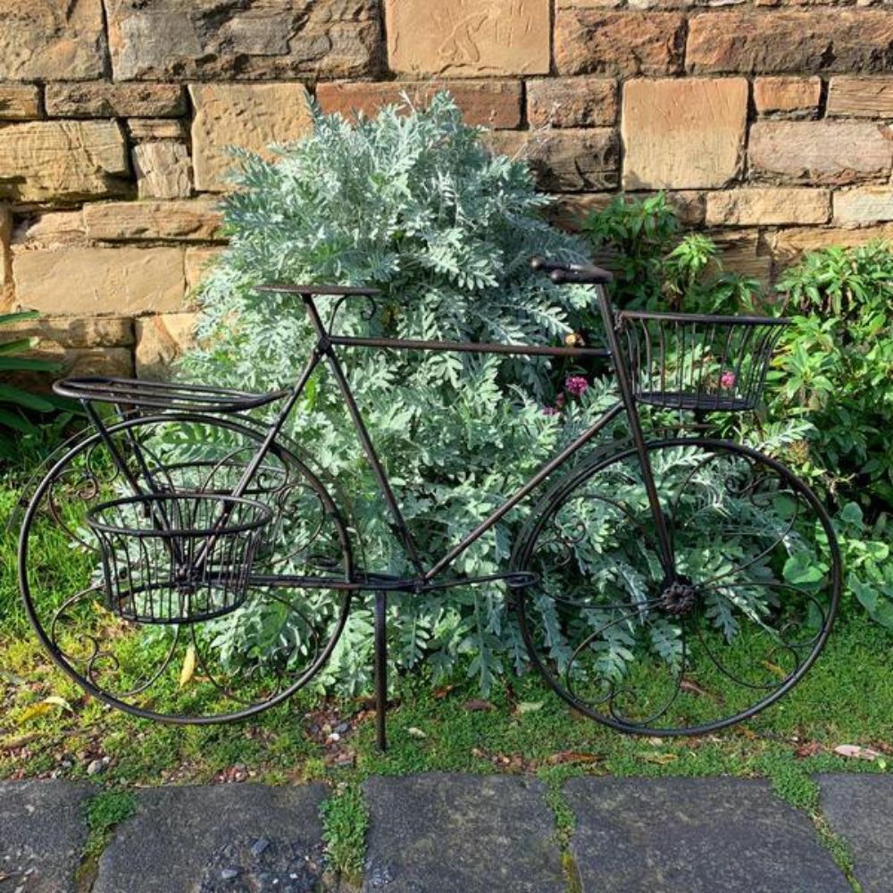 Bicycle Shape Planters Display Shelf Stand - Rustic Brown Finish - NotBrand