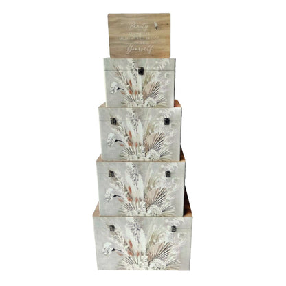 Set of 5 Boho Floral Trunks Storage Boxes - Notbrand