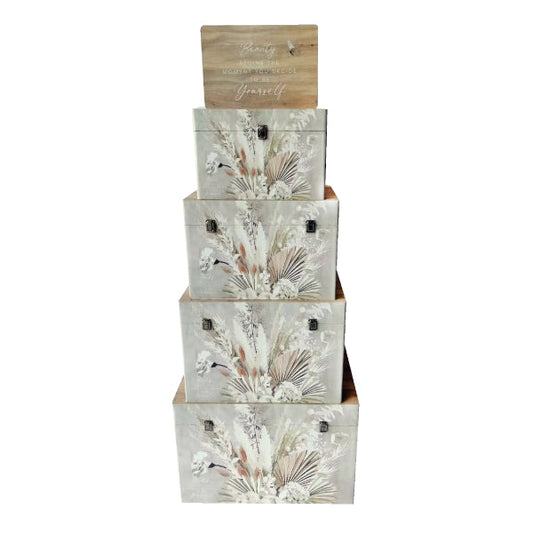 Set of 5 Boho Floral Trunks Storage Boxes - Notbrand