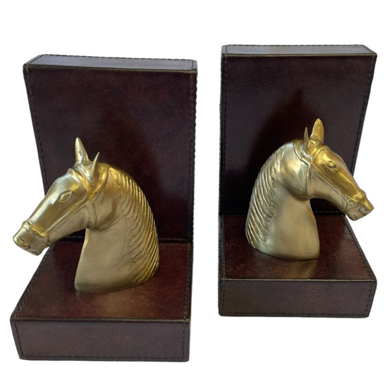 Set of 2 Horse Figurine Bookends - Dark Leather - Notbrand