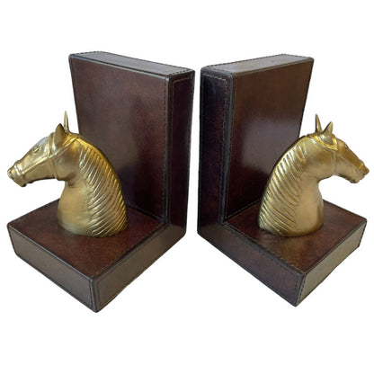 Set of 2 Horse Figurine Bookends - Dark Leather - Notbrand