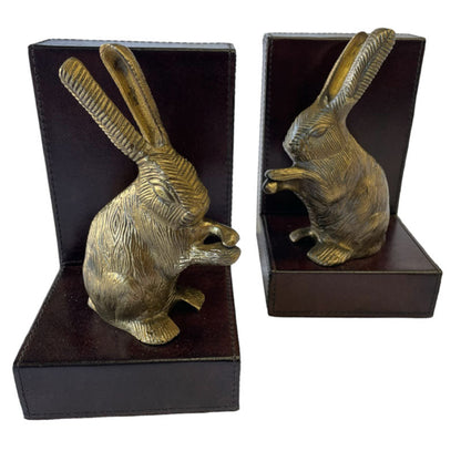 Set of 2 Rabbit Figurine Bookends - Dark Leather - Notbrand