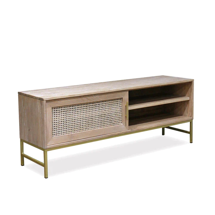 Mala Timber & Rattan TV Entertainment Unit with Sliding Door - House of Hyne