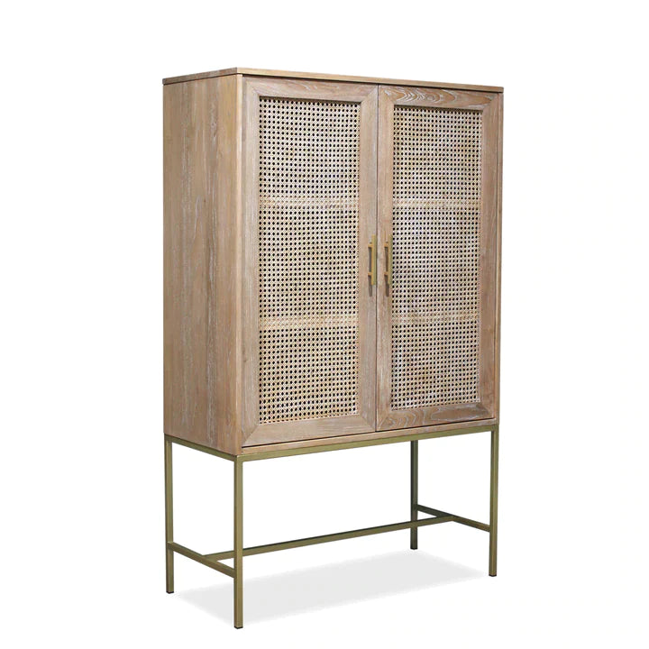 Mala Timber & Rattan 2 Door Cabinet - Light Antique Oak - House of Hyne