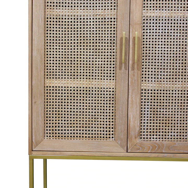 Mala Timber & Rattan 2 Door Cabinet - Light Antique Oak - House of Hyne