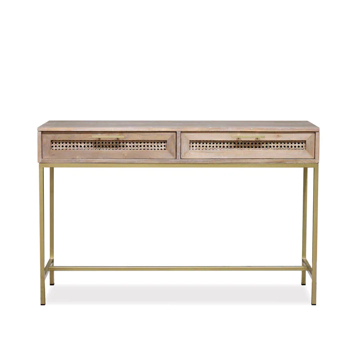 Mala Timber & Rattan Console Table - Light Antique Oak - HouseofHyne