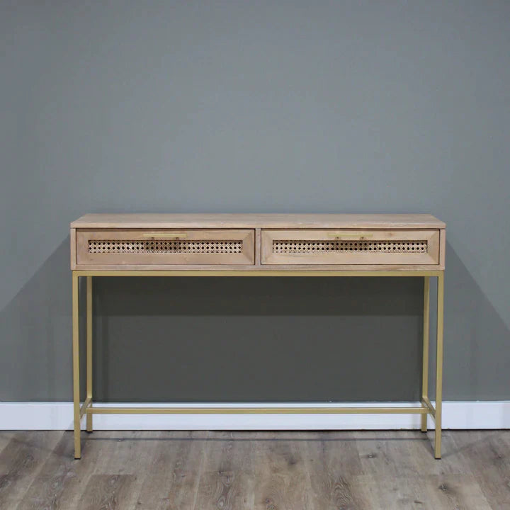 Mala Timber & Rattan Console Table - Light Antique Oak - HouseofHyne