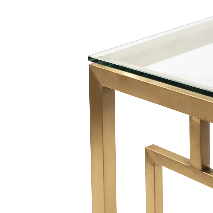 Fluck Glass Console Table - Brushed Gold Base - Notbrand