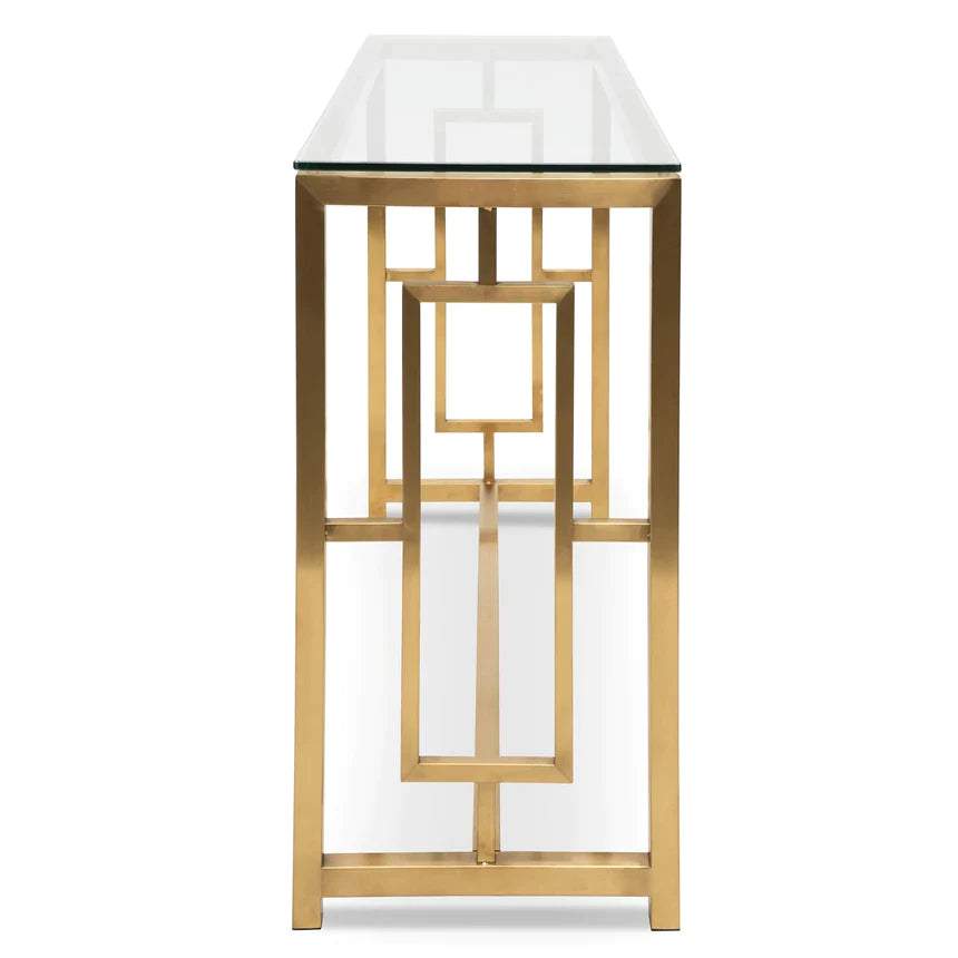 Fluck Glass Console Table - Brushed Gold Base - Notbrand