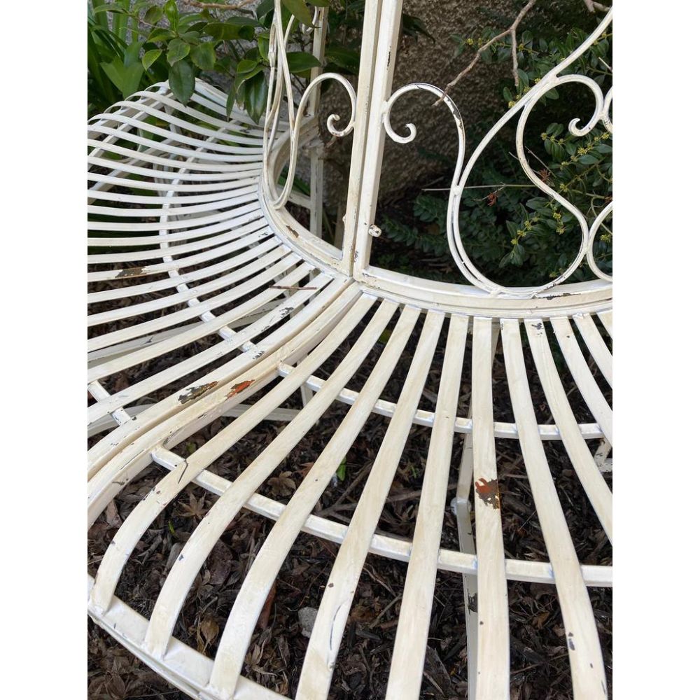 Distressed Antique White Half Tree Surround Bench Seat - NotBrand