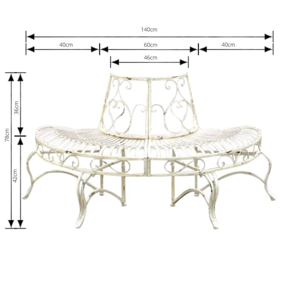 Distressed Antique White Half Tree Surround Bench Seat - NotBrand