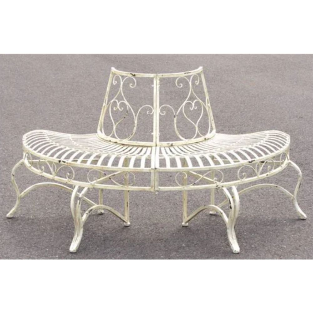 Distressed Antique White Half Tree Surround Bench Seat - NotBrand