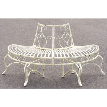 Distressed Antique White Half Tree Surround Bench Seat - NotBrand