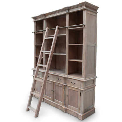 Estate Bookcase With Ladder - Weathered Oak - House of Hyne