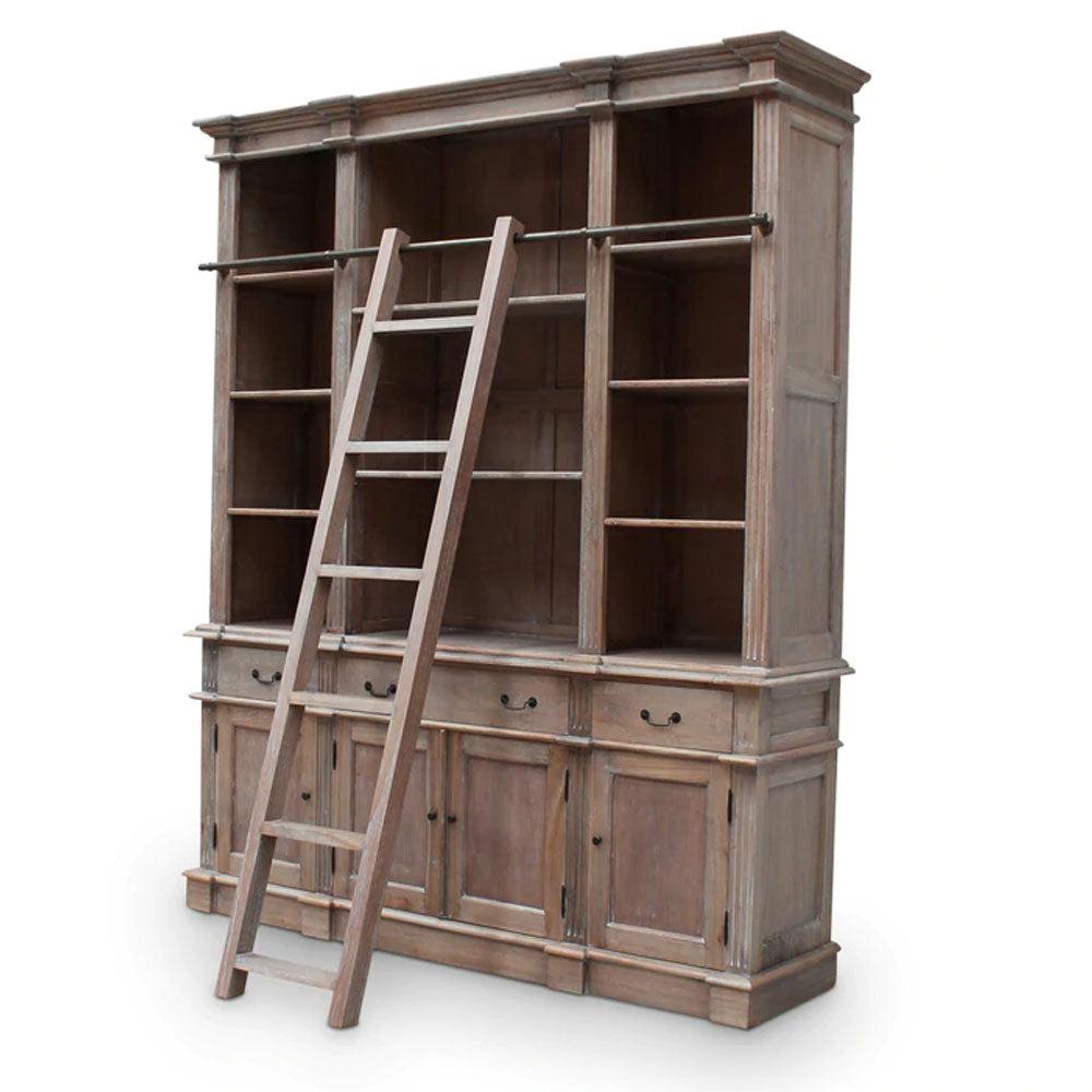 Estate Bookcase With Ladder - Weathered Oak - House of Hyne