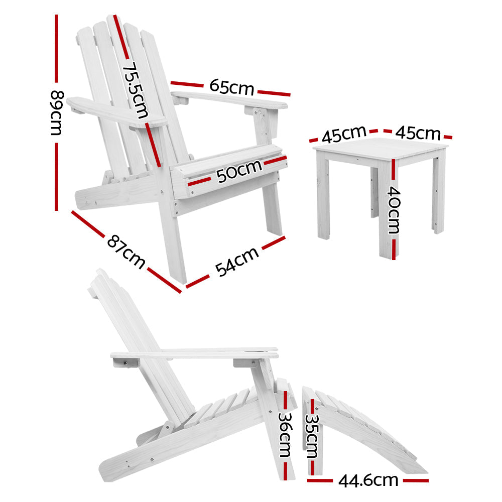 Vitalian Outdoor Wooden Adirondack Lounge Chairs & Side Table Set - Notbrand