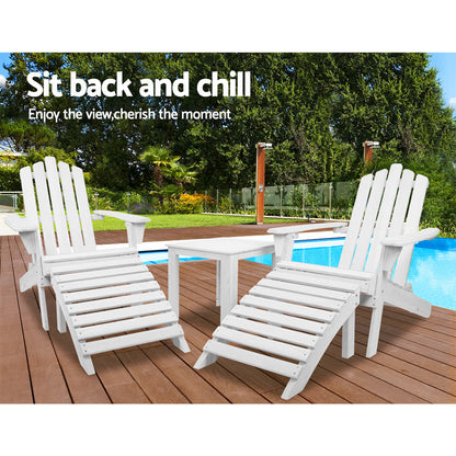 Vitalian Outdoor Wooden Adirondack Lounge Chairs & Side Table Set - Notbrand