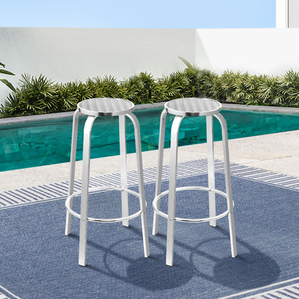 Gardeon Set of 2 Outdoor Bar Stools Patio Furniture Indoor Bistro Kitchen Aluminum - Notbrand