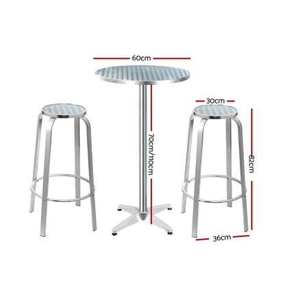 Gardeon Outdoor Bistro Set Bar Table Stools Adjustable Aluminium Cafe 3PC Round - Notbrand