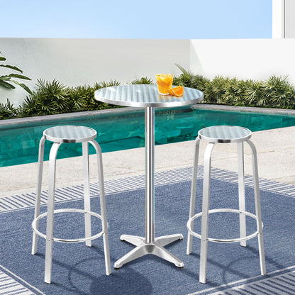 Gardeon Outdoor Bistro Set Bar Table Stools Adjustable Aluminium Cafe 3PC Round - Notbrand