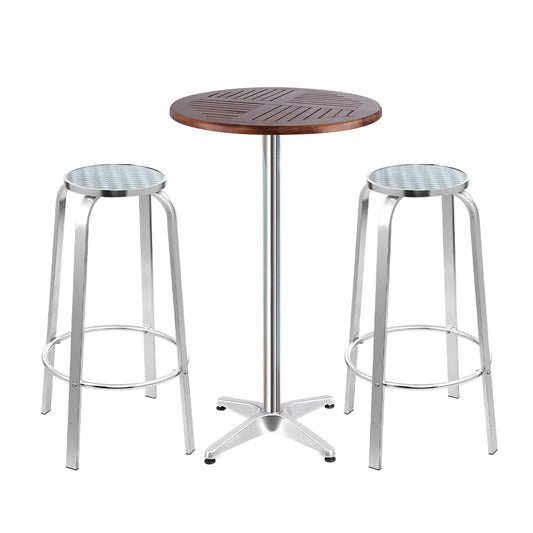 Vitalian Outdoor Aluminium Bistro Bar Table & Stools Set - Notbrand