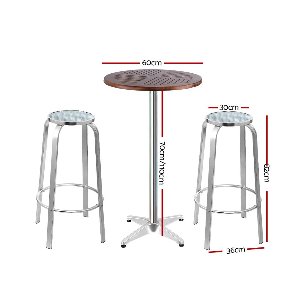 Vitalian Outdoor Aluminium Bistro Bar Table & Stools Set - Notbrand