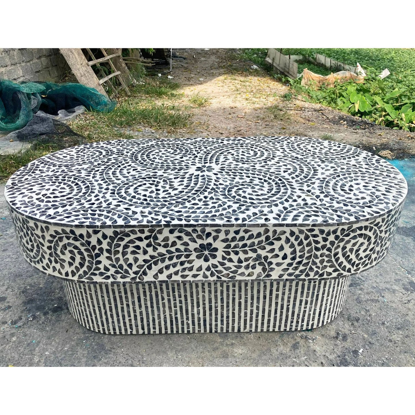 Floral Mother Of Pearl Coffee Table - Black and White - Notbrand