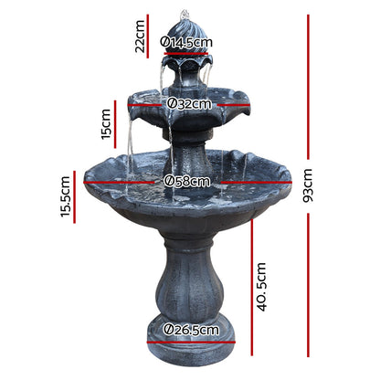 Geth Solar Powered Fountain in Black - 3 Tier - Notbrand