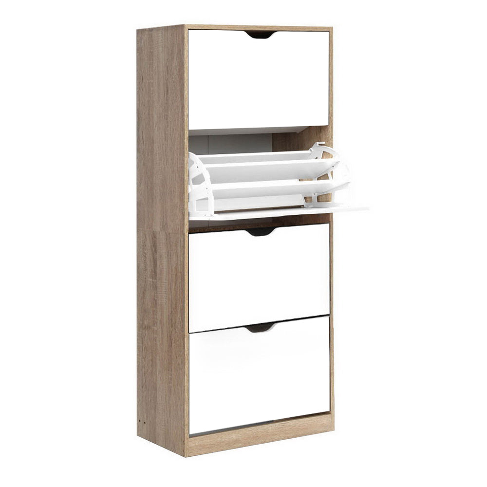 Artiss 48 Pairs Shoe Rack - White & Wood - Notbrand