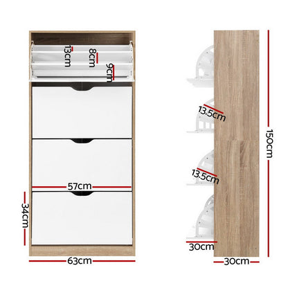 Artiss 48 Pairs Shoe Rack - White & Wood - Notbrand