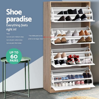 Artiss 48 Pairs Shoe Rack - White & Wood - Notbrand