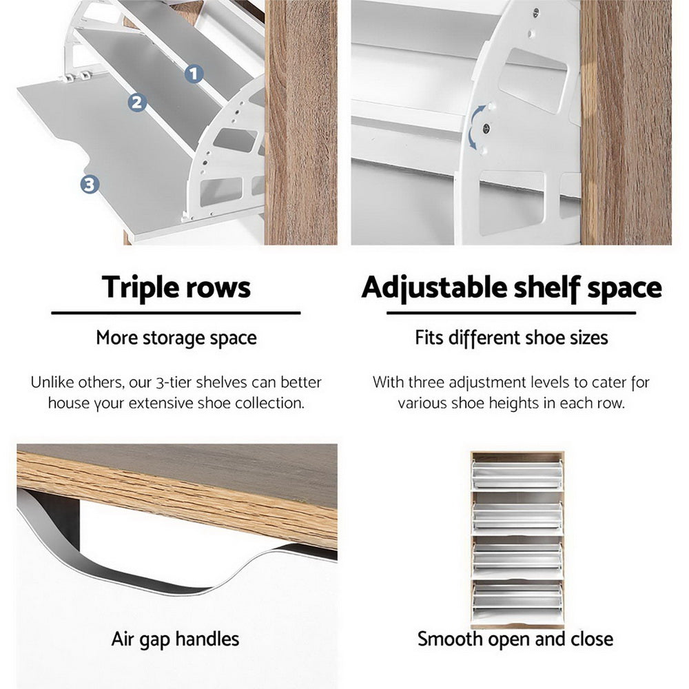 Artiss 48 Pairs Shoe Rack - White & Wood - Notbrand