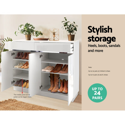 Artiss Shoe Storage Rack / High Gloss Cupboard - White - Notbrand