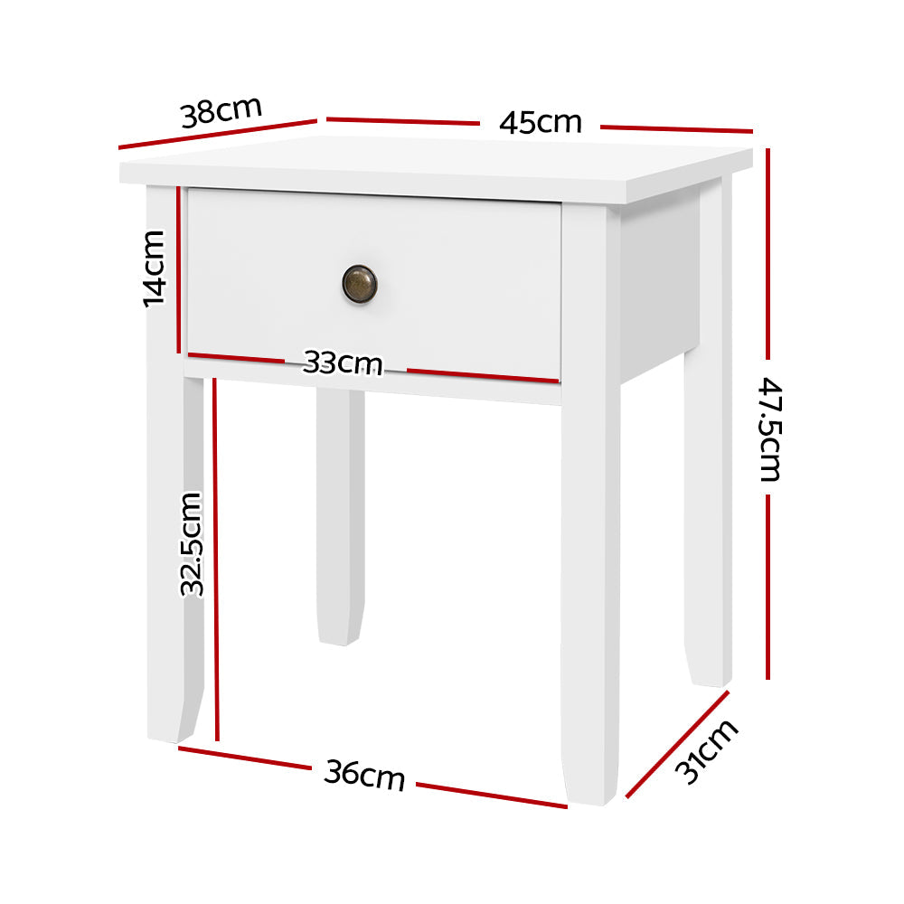 Bedside Tables Drawer Side Table Nightstand White Storage Cabinet White Lamp - Notbrand