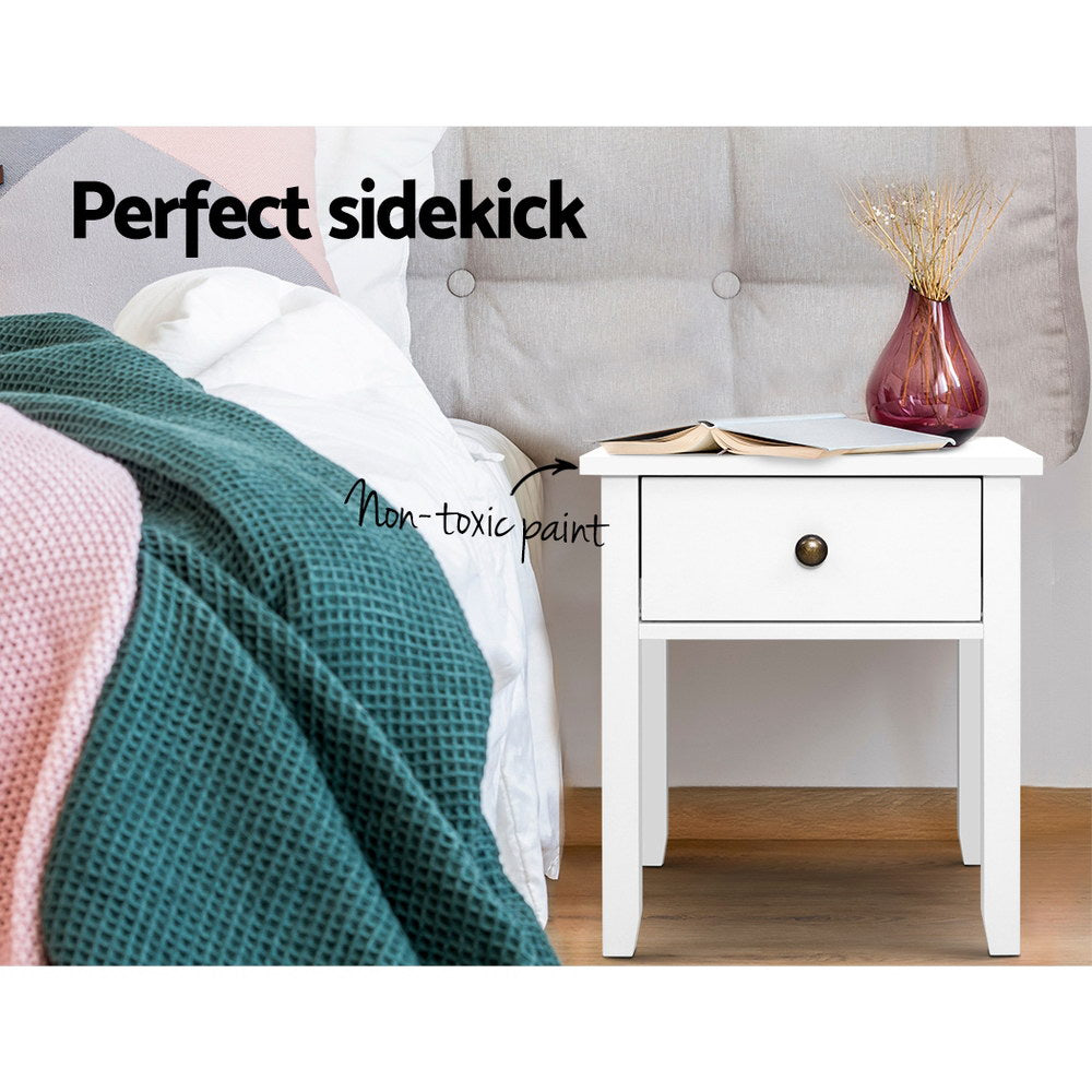 Bedside Tables Drawer Side Table Nightstand White Storage Cabinet White Lamp - Notbrand