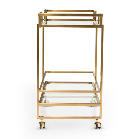 Lurjan 2 Shelve Glass Bar Cart - Brushed Gold - Notbrand