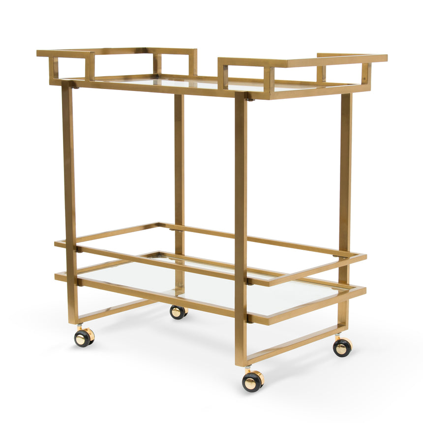 Lurjan 2 Shelve Glass Bar Cart - Brushed Gold - Notbrand